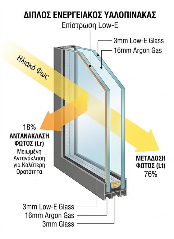 Ρν ή LR Ενεργειακών υαλοπινάκων - τζαμιών