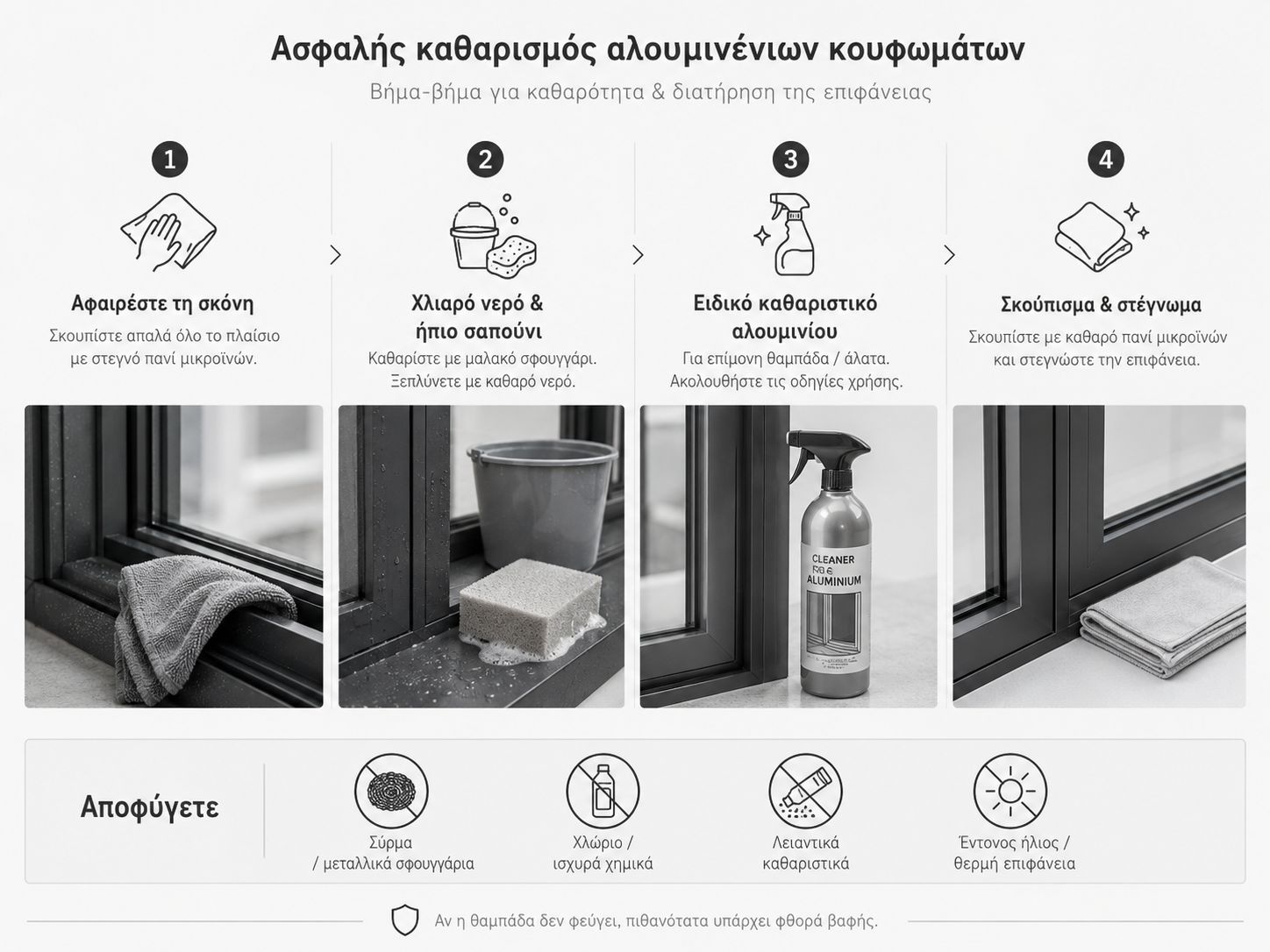 Safe cleaning of aluminum frames step by step